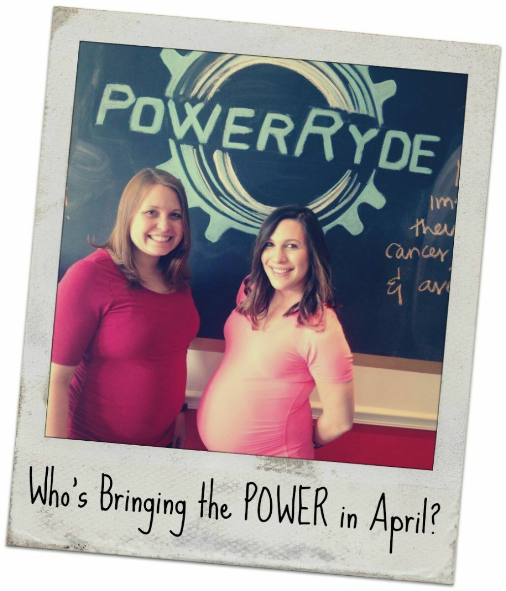 Polaroid style picture of Sarah Healey and Emily Grubenhoff with 'Who Brought the POWER in 'April'?